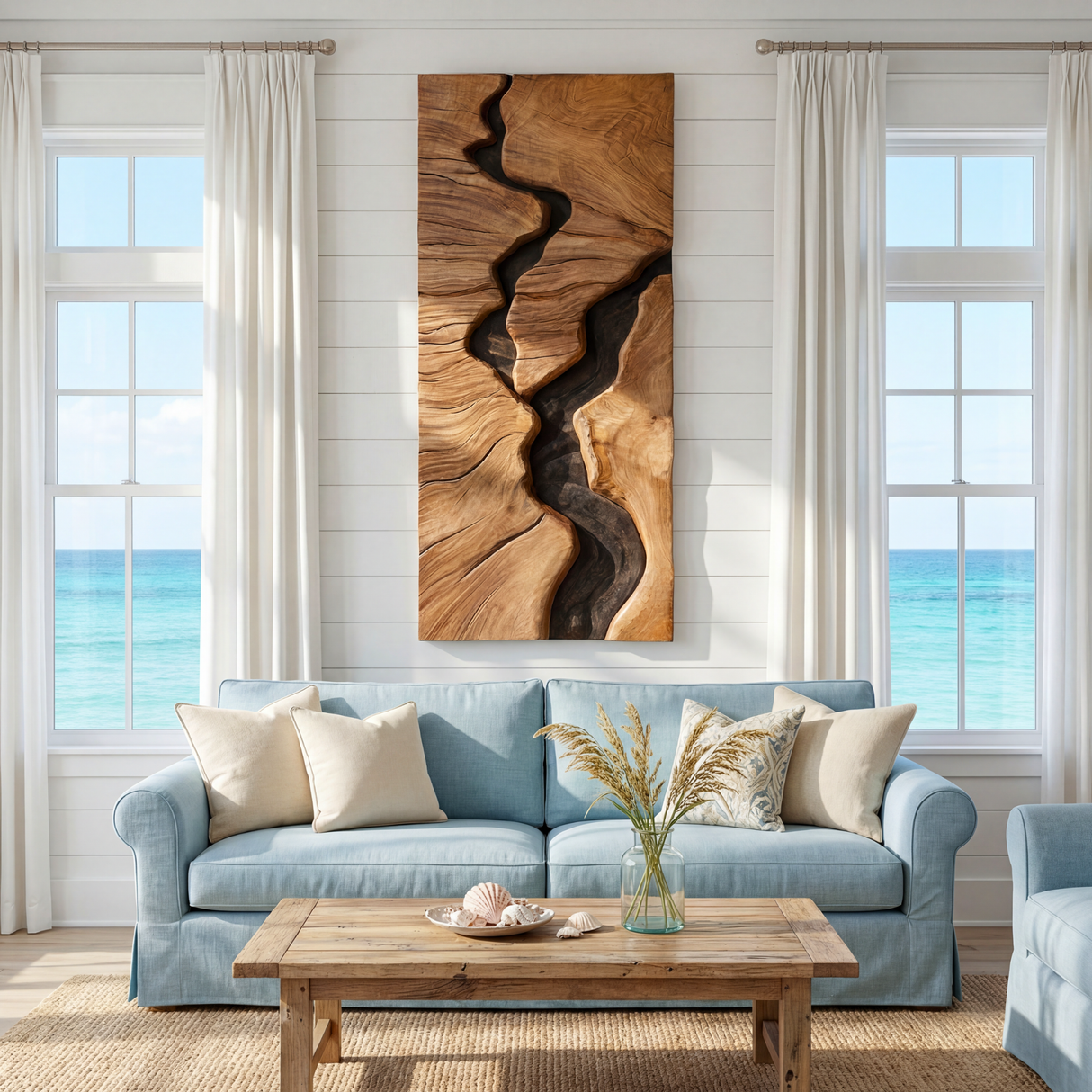 River Canyon Solid Wood Wall Sculpture Vertical Organic Modern Abstract Art Panel