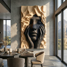 Handcrafted Solid Wood Wall Art Panel with Expressive Portrait Relief