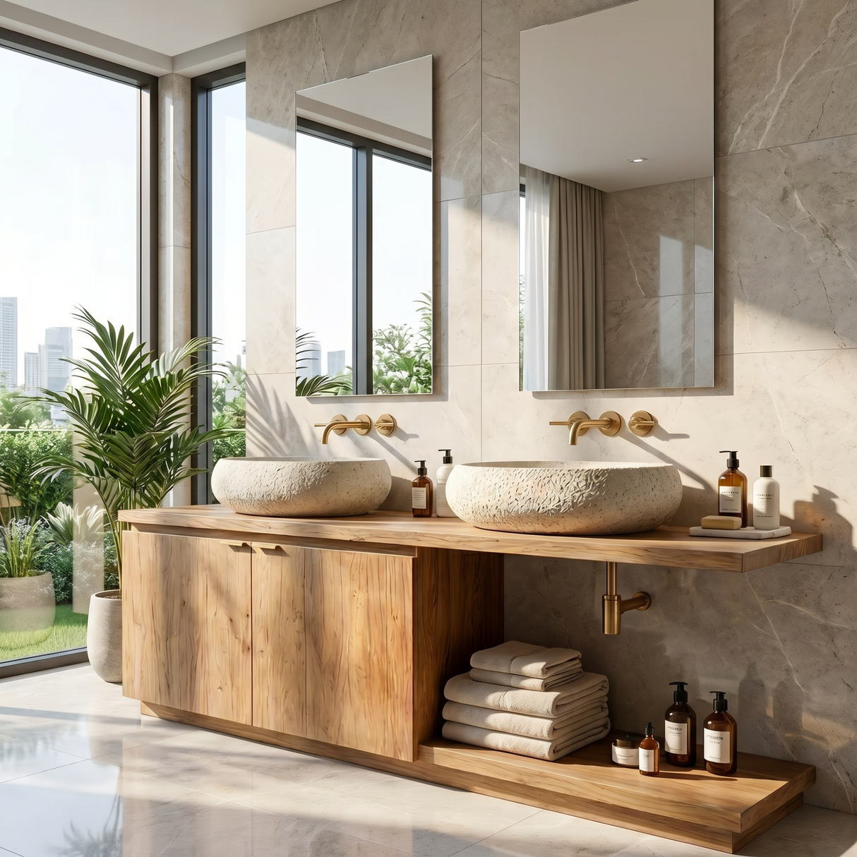 Minimalist Solid Wood Floating Bathroom Vanity