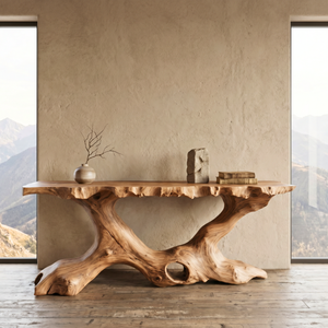 Console Table Solid Wood with Organic Tree Root Base for Entryway Decor