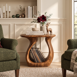 Sculptural Solid Wood Side Table with Open Loop Base