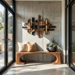 Organic Wood Bench with Sculptural Open Arch Base for Modern Interiors