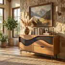 Wave Front Sideboard Cabinet, Sculptural Storage Credenza for Modern Rustic Interiors