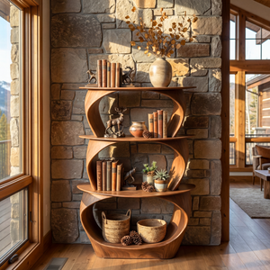 Stacked Loop Wood Display Shelf with Three Tier Open Shelving