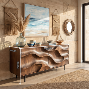 Sculpted Wave Front Solid Wood Sideboard Cabinet