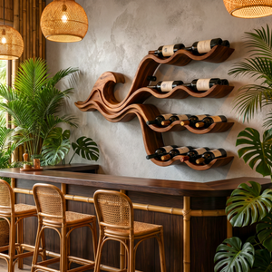 Wave Inspired Solid Wood Wine Rack Wall Shelf