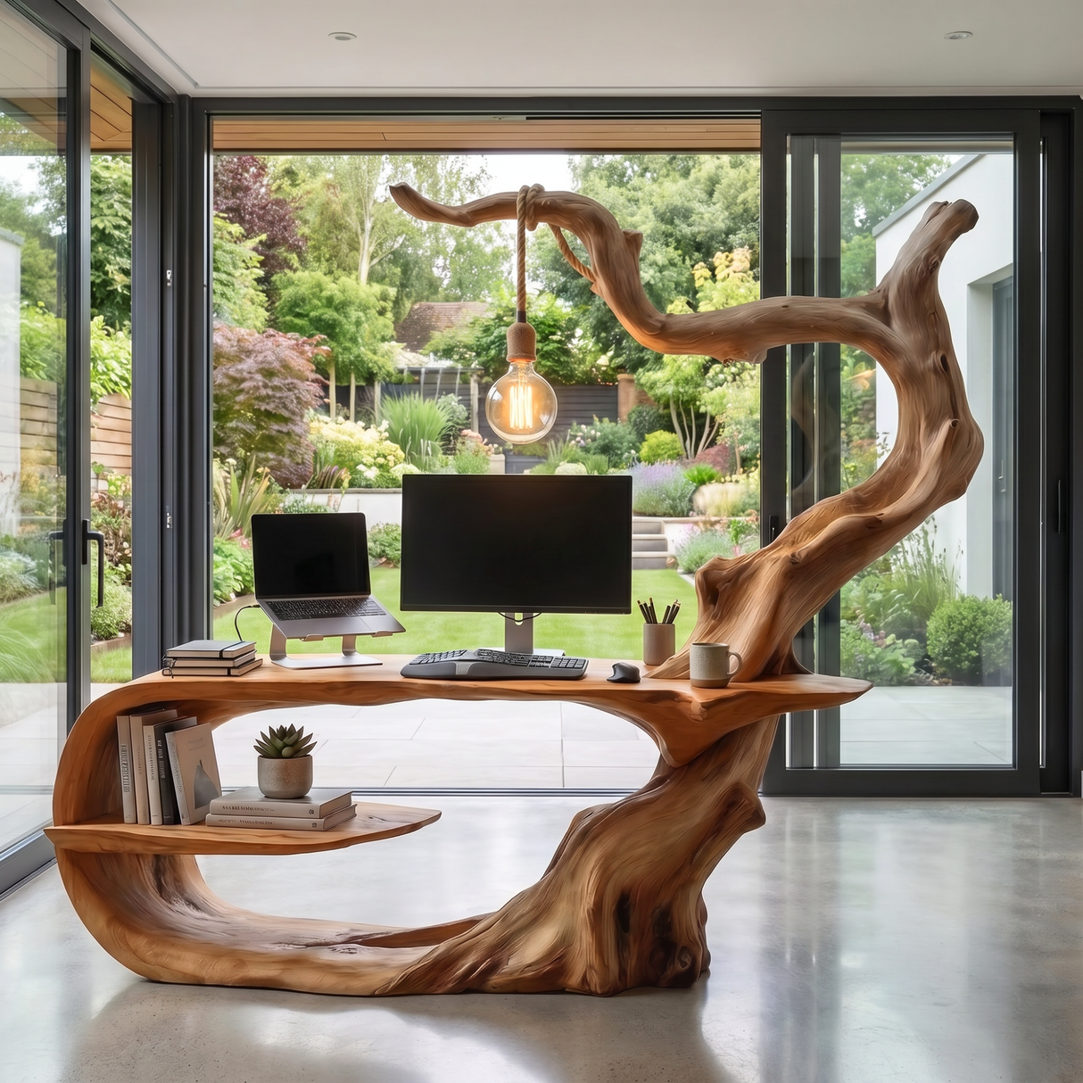Artistic Tree Root Wood Desk Handmade Sculptural Workspace Furniture