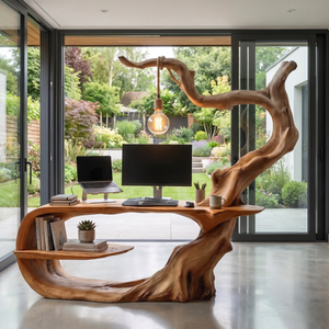 Artistic Tree Root Wood Desk Handmade Sculptural Workspace Furniture