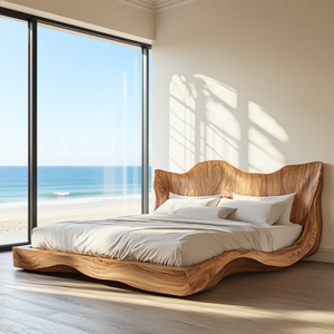 Sculptural Wood Bed with Flowing Organic Silhouette for Modern Interiors