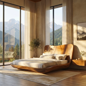 Wraparound Solid Wood Platform Bed with Sculpted Headboard