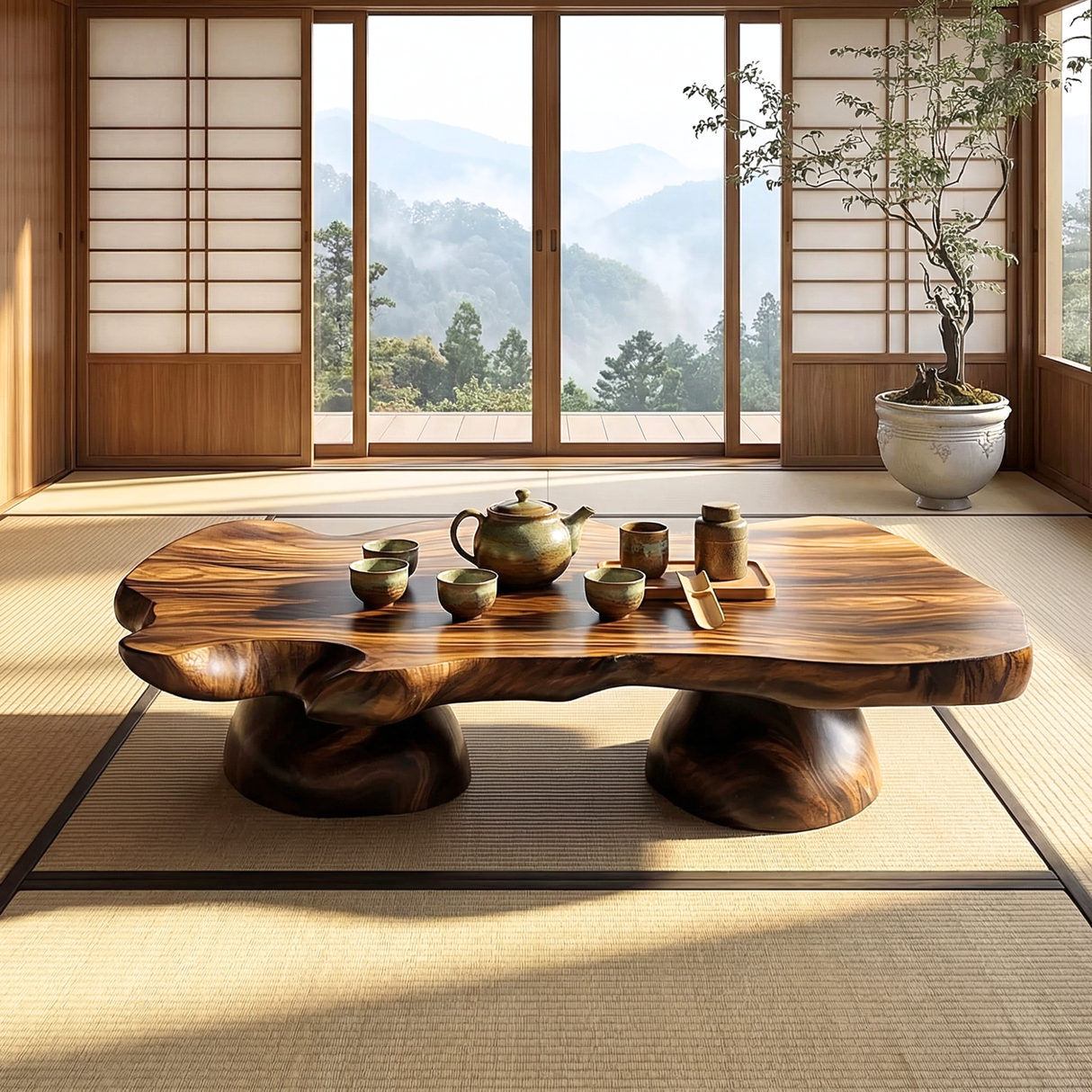 Solid Wood Organic Coffee Table for Japandi and Tea Room Interiors