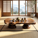 Solid Wood Organic Coffee Table for Japandi and Tea Room Interiors