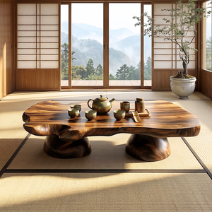 Solid Wood Organic Coffee Table for Japandi and Tea Room Interiors
