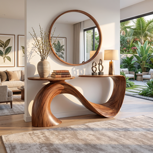 Console Table Solid Wood with Sculptural Infinity Curve Base for Entryway Decor