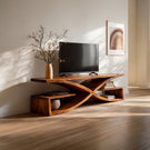 Sculptural Solid Wood TV Console with Curved Base