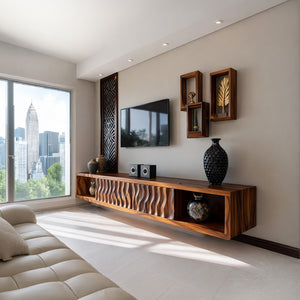 Luxury Sculptural Solid Wood Floating TV Console