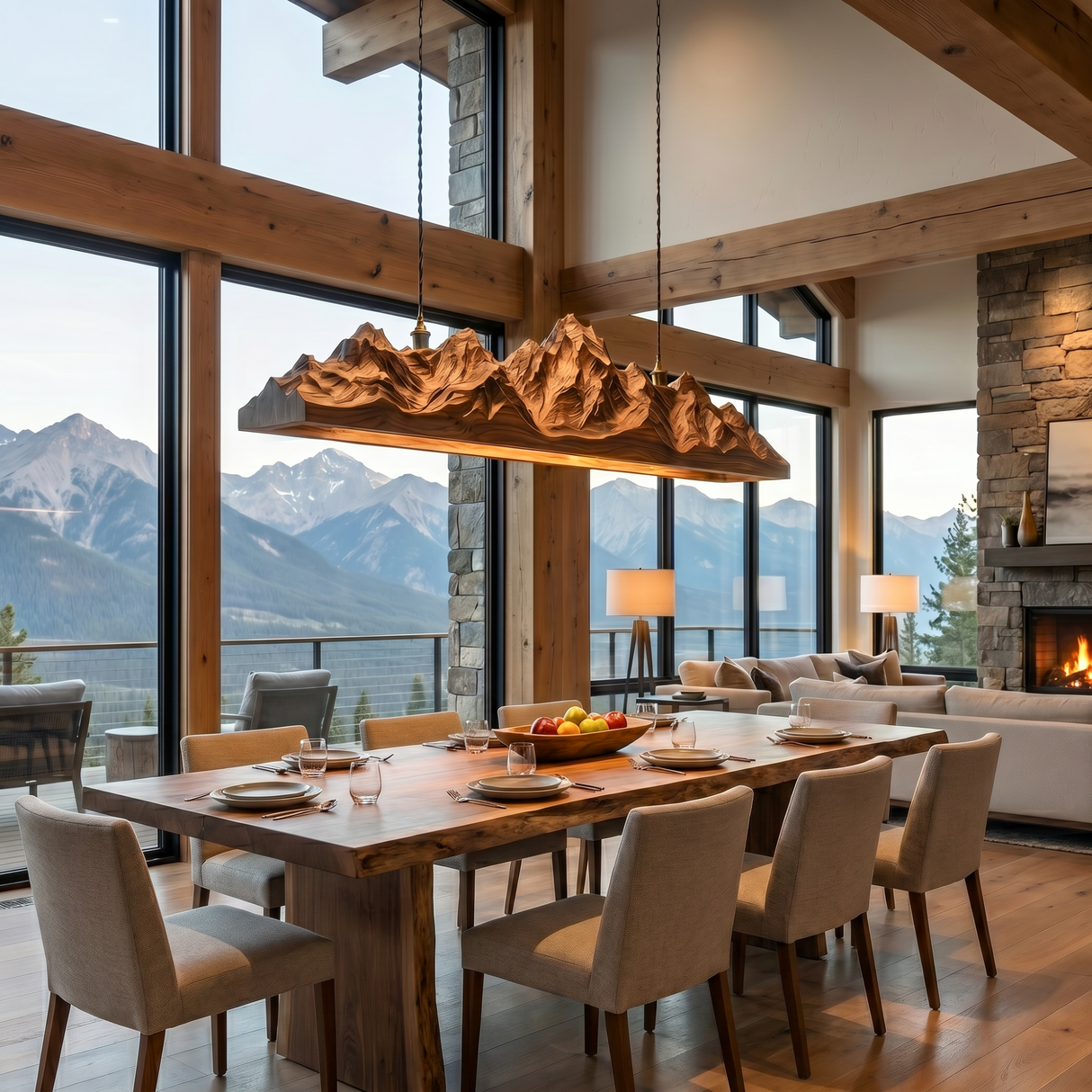 Sculptural Mountain Ridge Wood Pendant Light