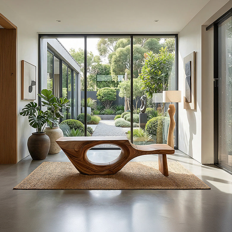 Organic Sculptural Solid Wood Bench for Modern Living Spaces