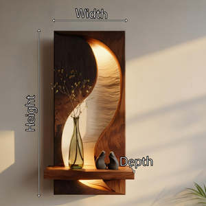Illuminated Solid Wood Wall Panel with Floating Shelf