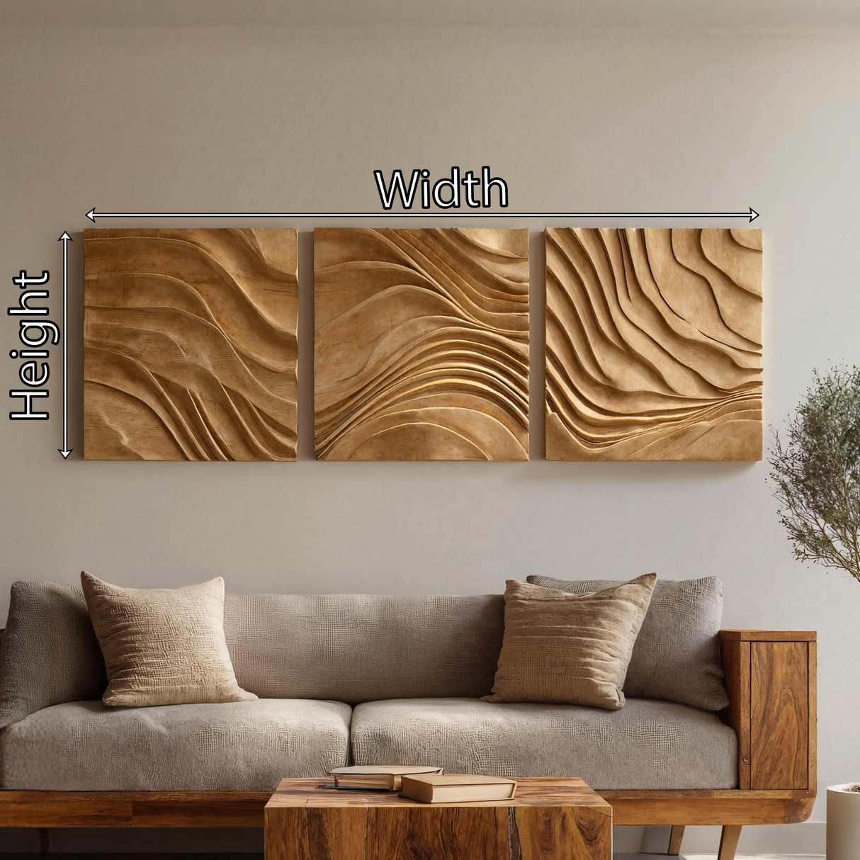 Handcarved Solid Wood Wall Art Set for Modern Living Room