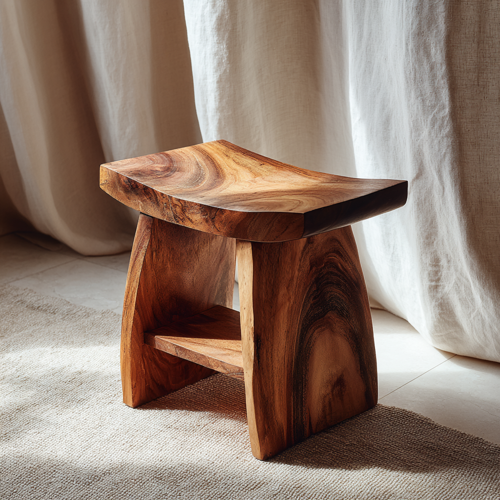 Solid Wood Minimalist Side Stool with Sculpted Base for Modern Home