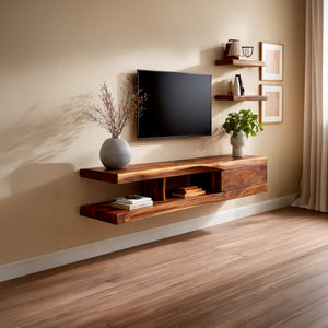 Floating Live Edge Wood TV Console with Drawer