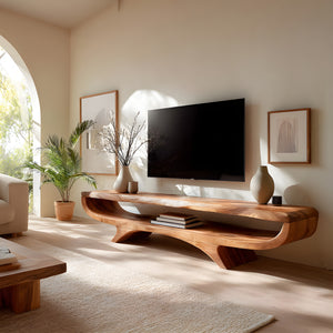 Curved Solid Wood Floating TV Console for Minimalist Interiors