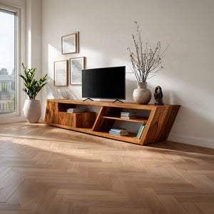 Angled Solid Wood Media Console in Organic Modern Style
