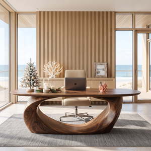 Sculptural Solid Wood Executive Desk with Organic Oval Base