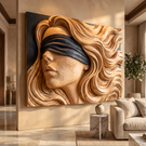 Handmade Wooden Blindfold Woman Wall Sculpture Artwork