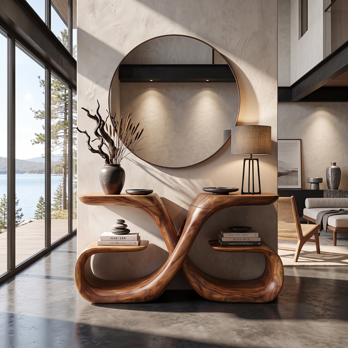 Handcrafted Solid Wood Console Table with Sculptural Infinity Base