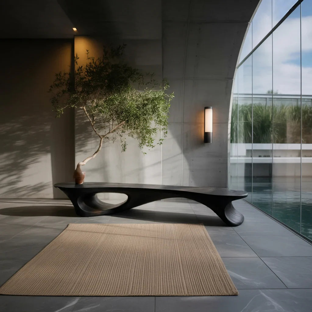 Sculpted Solid Wood Bench with Hollow Cutout for Modern Interior