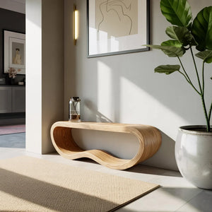 Floating Sculptural Solid Wood Console Table with Curved Loop Design