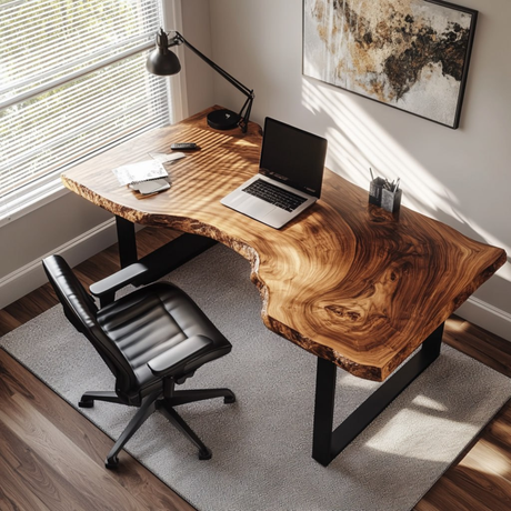 Live Edge Solid Wood Desk with Metal Legs