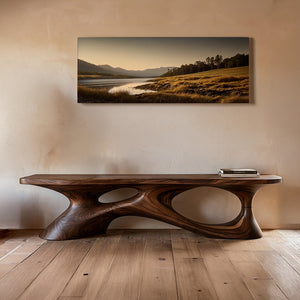 Organic Sculptural Solid Wood Console Table with Modern Curved Base