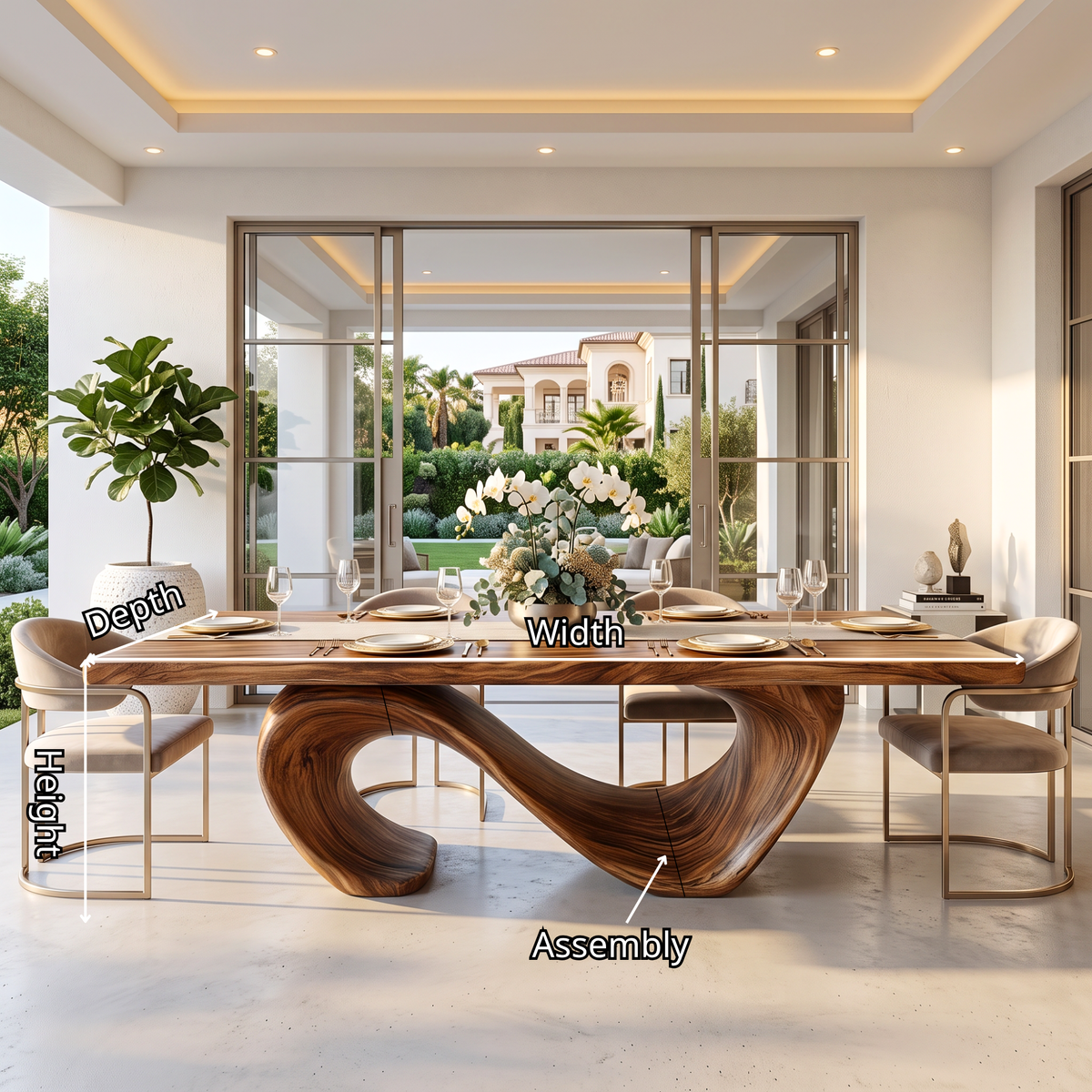 Dining Table Sculptural Infinity Base with Solid Wood Top