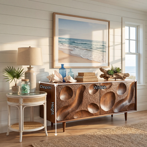 Solid Wood Sideboard with Hand Carved Crater Front