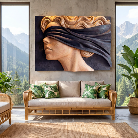 Wind Veil Profile Wooden Relief Portrait Sculpture Wall Art