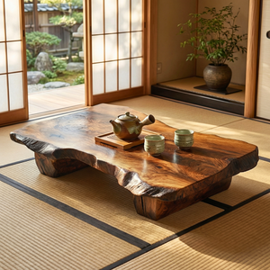 Solid Wood Live Edge Tea Table for Japandi Zen Interiors