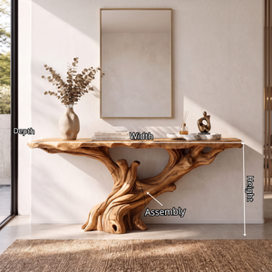 Console Table Solid Wood with Sculptural Tree Branch Base for Entryway