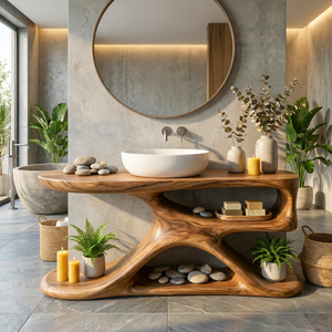 Handcrafted Solid Wood Bathroom Vanity Organic Modern Sink Console Rustic Spa Style Washstand