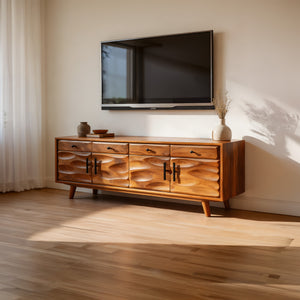 Solid Wood Sculpted Media Console for Modern Living