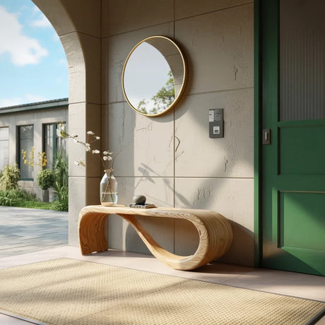 Organic Loop Solid Wood Console Table with Sculptural Curved Base