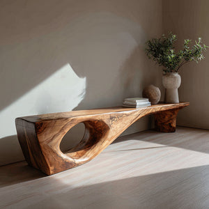 Organic Solid Wood Statement Bench for Modern Entryway & Living Room