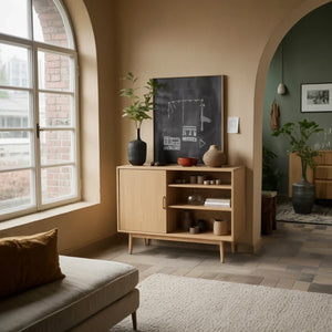 Dark Solid Wood Storage Cabinet with Open Shelving for Modern Interiors