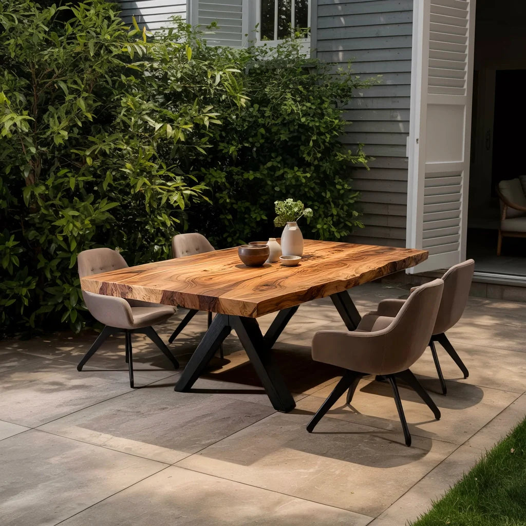 Solid Wood Dining Table with Sculpted Slab Top for Modern Interior