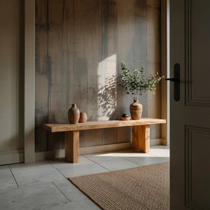 Rustic Live Edge Solid Wood Console Table with Block Legs