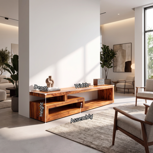 TV Console Solid Wood with Asymmetrical Open Shelf Frame for Living Room