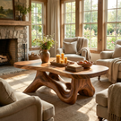 Solid Wood Coffee Table with Root-Like Sculptural Base for Living Room