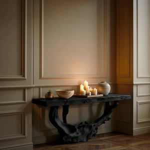 Handcrafted Live Edge Wood Console Table with Sculptural Root Base